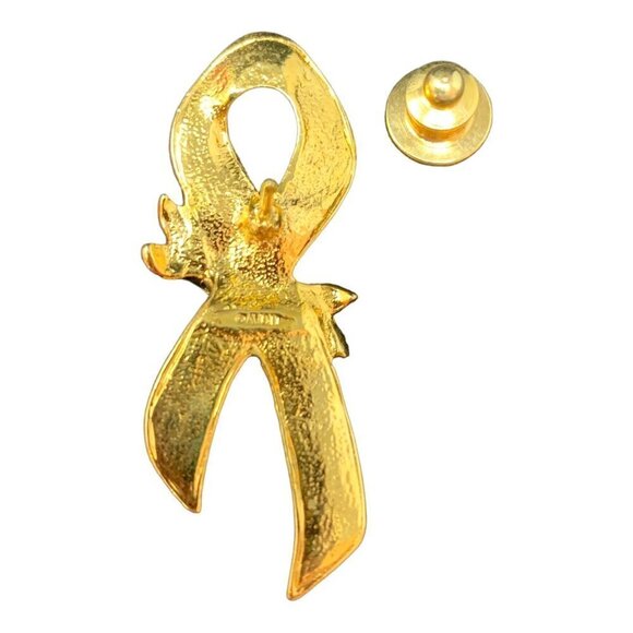 Vintage Avon Gold Tone Pink Ribbon Rose Breast Cancer Awareness Brooch Pin 2" - Picture 4 of 7